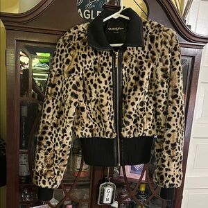 Vintage Guess Leopard Print Faux Fur Jacket